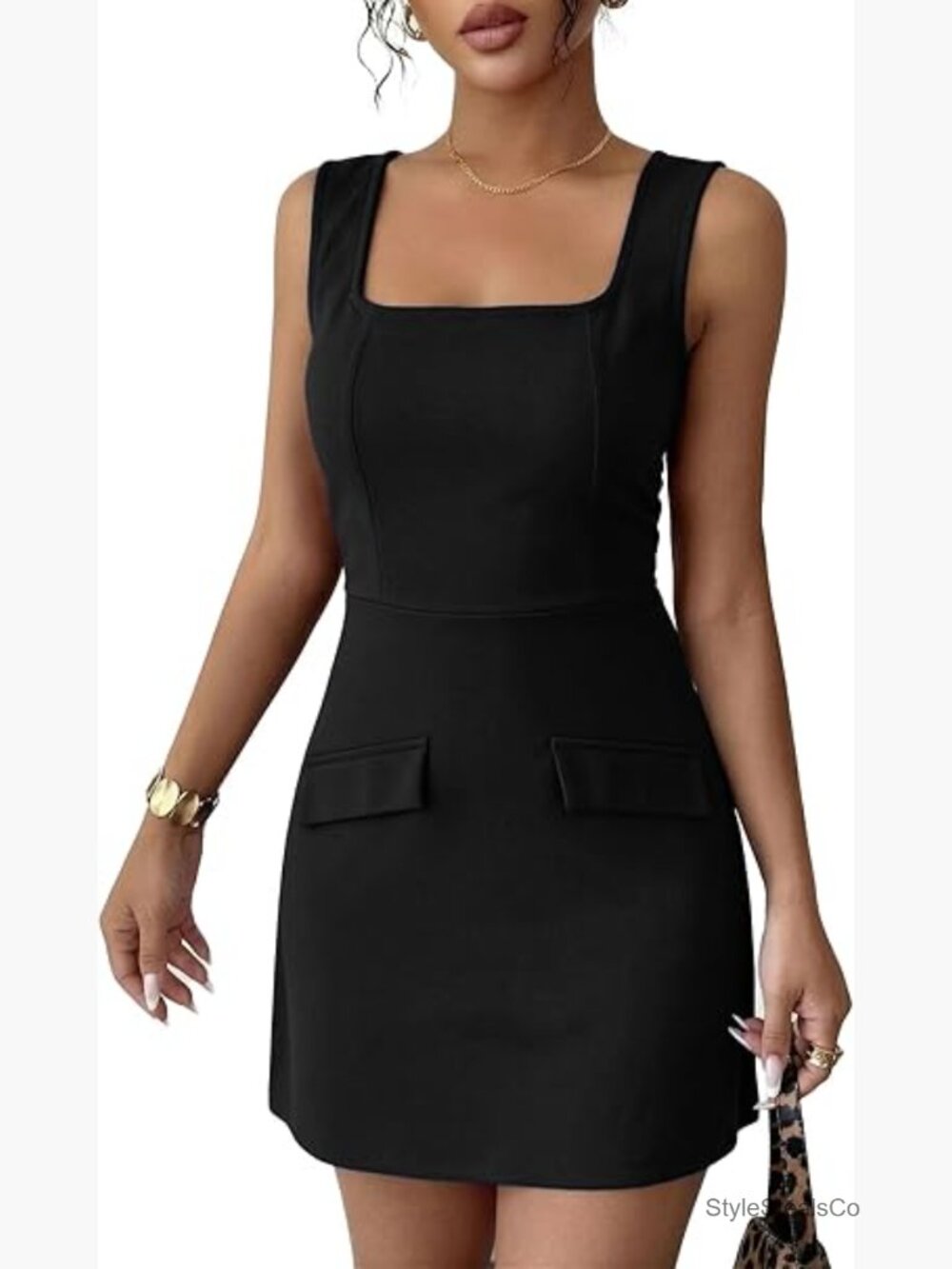 Sleeveless Mini Dress Square Neck Slim Fit Cocktail Party Summer